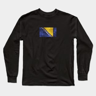 Vintage Aged and Scratched Bosnian Flag Long Sleeve T-Shirt